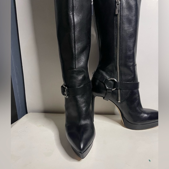 NWOT MICHAEL KORS BLACK PLATFORM STILETTO LEATHER BOOTS - Picture 11 of 17